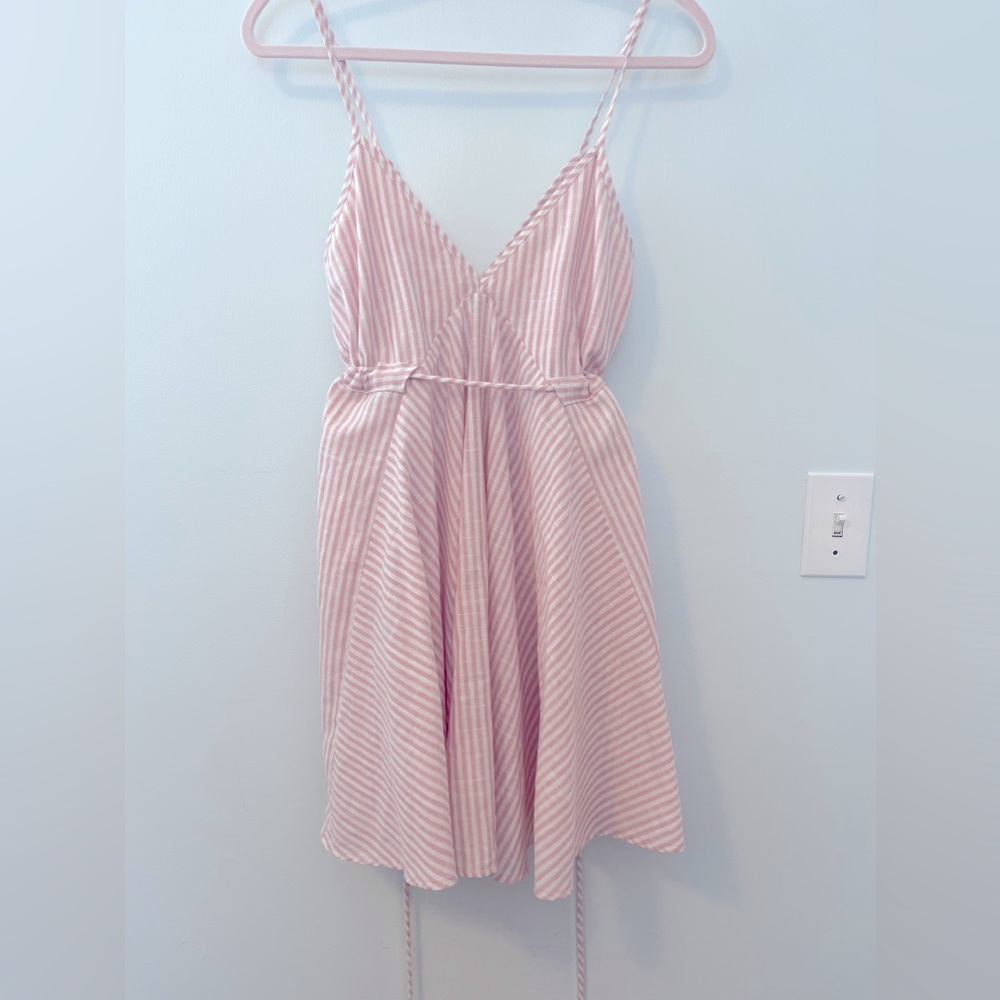 Revolve x Riller & Fount Kally Spaghetti Strap Pink & White Striped Mini XS - Picture 4 of 7